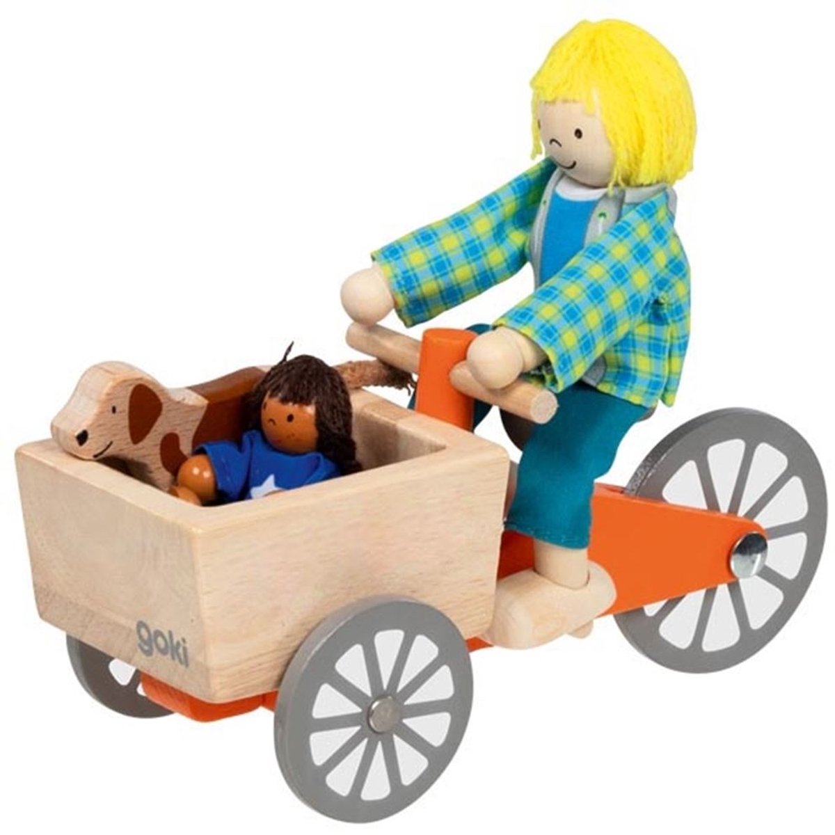 Goki Dollhouse Holzfrachtrad mit Kind und Hund