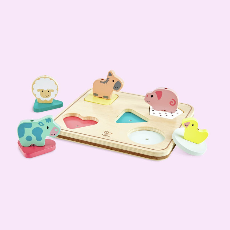 Hape Geräuschpuzzle Bauernhoftiere – Holzpuzzle mit Tiergeräuschen, 12 Teile, ab 18 Monaten
