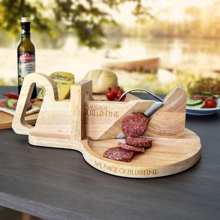Mikamax Wurstschneidemaschine – Wurstschneider – Wurstschneidebrett – Wurstschneidemaschine – leicht zu reinigen – Edelstahlmesser – Bambus – 30 x 19 cm