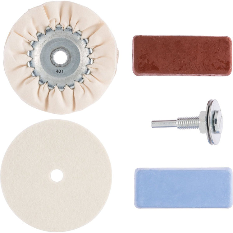 Bosch Polierset – Filzpolierscheibe, Stoffscheibe, Griff und Polierpaste