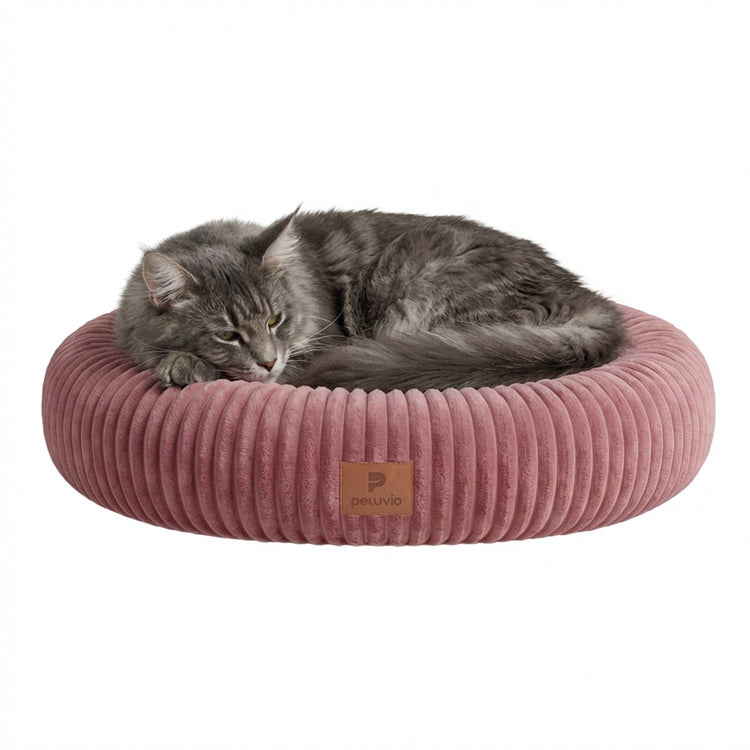 Peluvio Koya – rundes Katzenbett – Größe L – hohe weiche Kanten für Kopf und Nacken – kuschelig warm – rutschfeste Unterseite – abnehmbares Kissen, waschbarer Bezug – bequeme Liegefläche