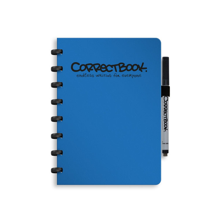 Correctbook a5 löschbares Notizbuch – wiederverwendbares Notizbuch – erdiges Blau – blanko – inklusive Stiftwischtuch – kann mit zusätzlichen Seiten ergänzt werden