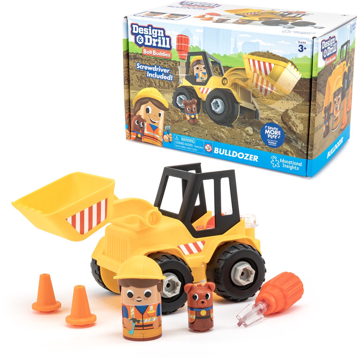 Lernressourcen, Bulldozer, Lernspielzeug, Design, Bohrbolzen, Freunde. - 3+
