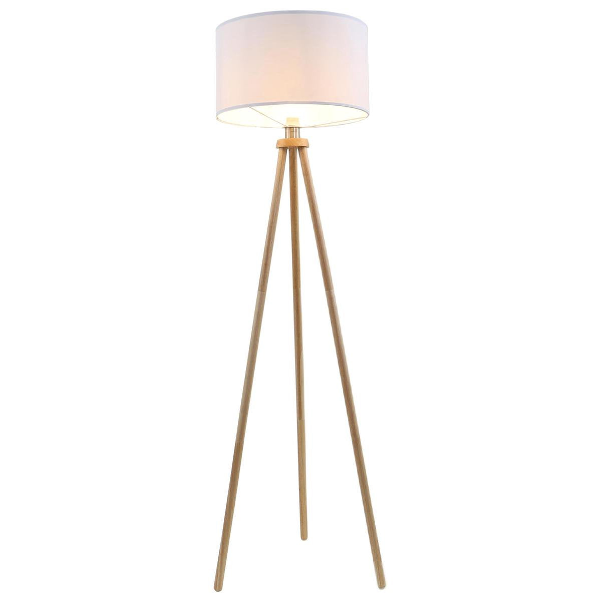 Briloner – Stehlampe Scandi – Stoff und Holz – Wohnzimmerlampe – weiße Stehlampe – E27-Fassung – H: 148 cm – ø45,5 cm