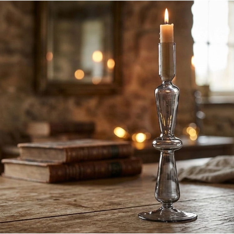 Arti Casa Kerzenhalter für Tafelkerze – Kerzenhalter als Heimdekoration für den Innenbereich – ø8,5 x 26,5 cm – Grau – Glas