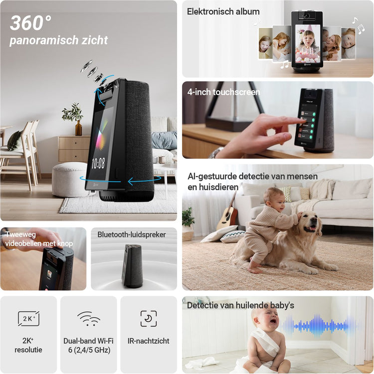 Ezviz s10 Innenkamera für ältere Babys – Videoanrufe mit 4-Zoll-Touchscreen – 2K – 360°-Schwenkneigung – Erkennung von weinendem Baby – Erkennung von Haustieren – kein Abonnement