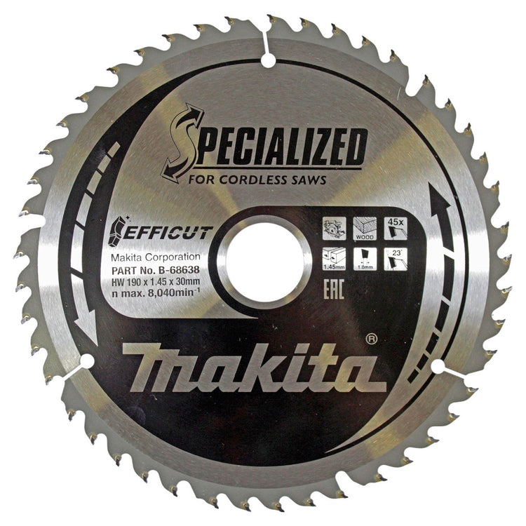 Makita Zubehör Kreissägeblatt Holz | Wirkung 190x30x1,45 45t 23g - b-68638 - b-68638
