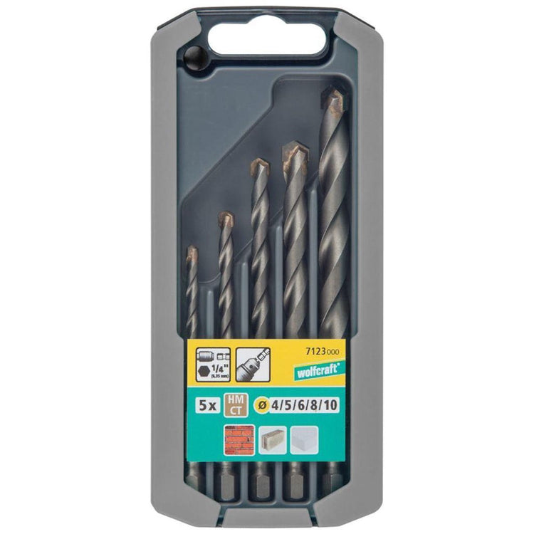 Wolfcraft - Steinbohrer-Set - 4 bis 10 mm - 5-teilig - Hartmetall - Sechskantschaft - 7123000