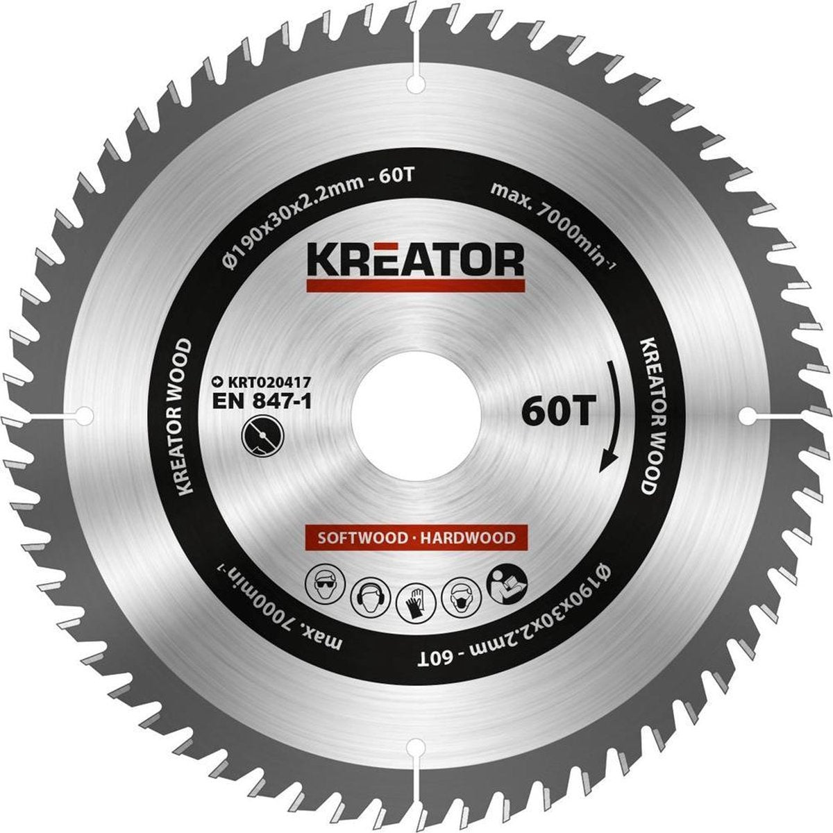 Kreator krt020417 Sägeblatt Holz 190 mm – 60t