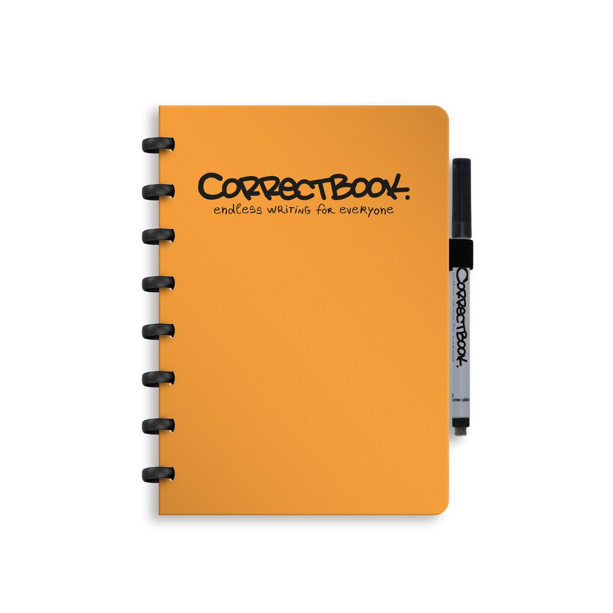Correctbook A5 löschbares Notizbuch – wiederverwendbares Notizbuch – Pfirsichorange – liniert – inklusive Stiftwischtuch – kann mit zusätzlichen Seiten ergänzt werden