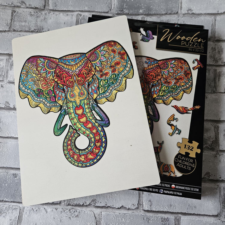 Grafix Holzpuzzle Elefant | einzigartige Puzzleteile in Form von Tieren | 137 Puzzleteile | Puzzle für Kinder und Erwachsene | Größe 30 x 22,5 cm | Geschenk für Jung und Alt