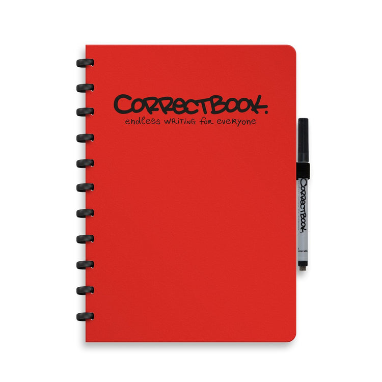 Correctbook A4 löschbares Notizbuch – Horizon Red – blanko – wiederverwendbares Notizbuch – inklusive Stiftwischtuch – kann mit zusätzlichen Seiten ergänzt werden
