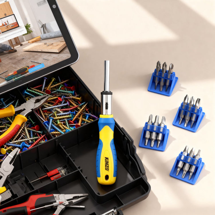 Kinzo Zubehör Ratschen-Schraubendreher-Bit-Set – 49-teilig – mit Ratschengriff, Bits und Adaptern