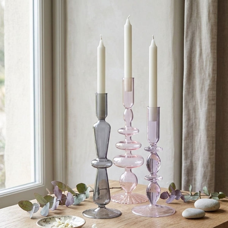 Arti Casa Kerzenhalter für Tafelkerze – ø9 x 28 cm – Kerzenhalter aus Glas, Heimdekoration – Hellrosa – Glas