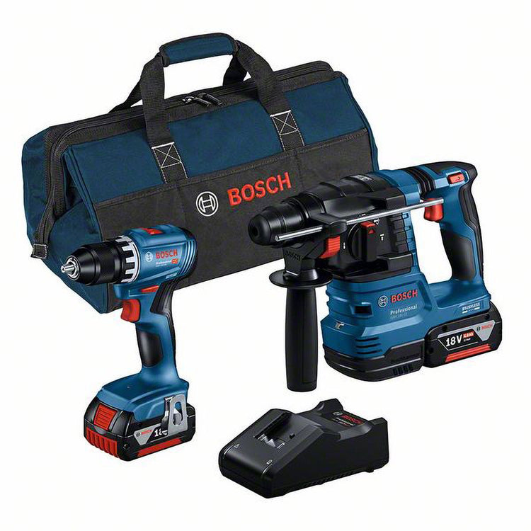 Bosch Professional Akku-Kombi-Set – Werkzeug-Kombi-Set GSR 18 V-45 + GBH 18 V-22 18 V 4,0 Ah in Tasche – 0615a50038
