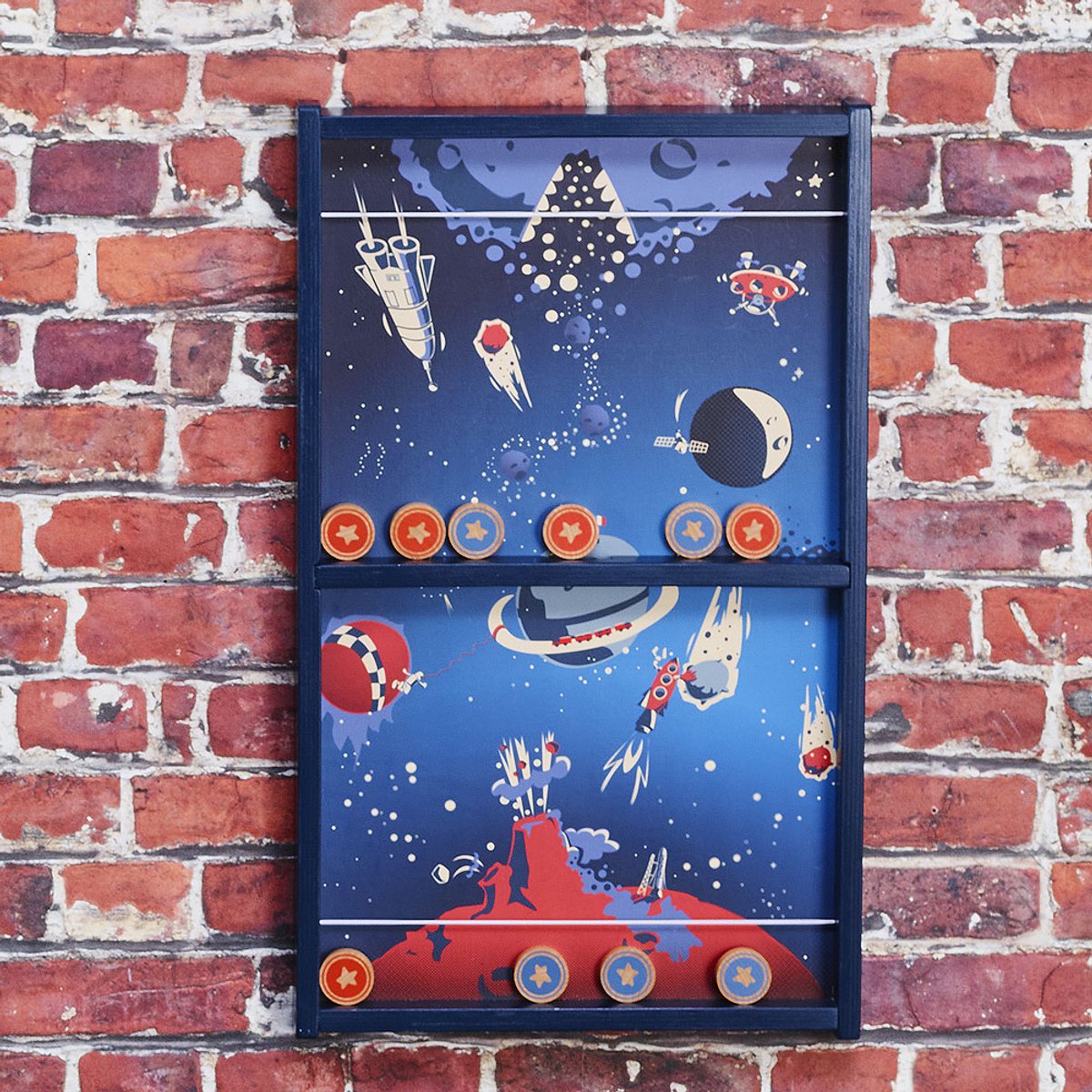 Vilac Holz-Shuffleboard-Weltraum-Lernspiel für Kinder.