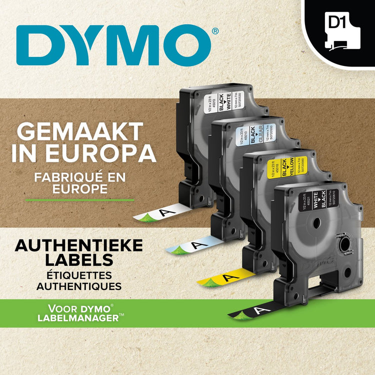 Dymo Original D1 langlebige Polyester-Etiketten | schwarzer Text auf weißem Etikett | 19 mm x 3,5 m | selbstklebende Etiketten für den Etikettendrucker Label Manager | Hergestellt in Europa