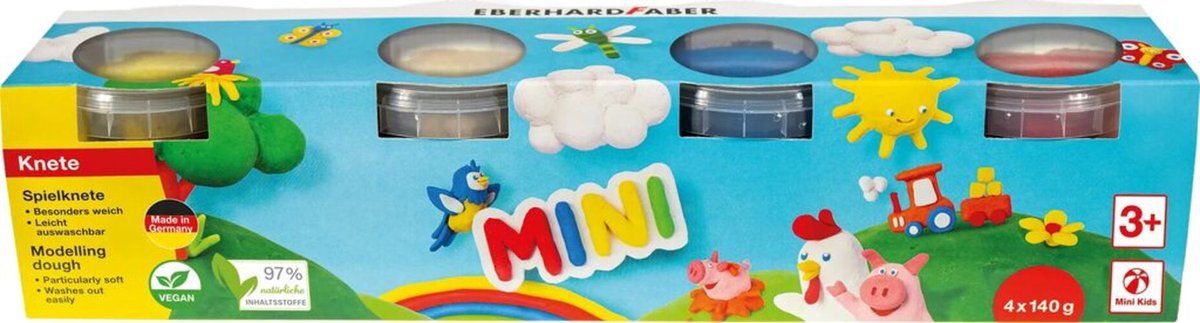 Eberhard Faber Kinderknete – 4x im Becher – 140 Gramm – Weiß-Gelb-Rot-Blau – EF-572506