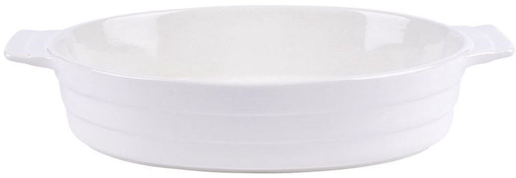 Markenlose Sans-Marque-Premium-Keramik-Auflaufform in Weiß | mit 1,5 Liter Fassungsvermögen | oval | spülmaschinenfest | hitzebeständig bis 200 Grad Celsius | perfekte Geschenkoption für Backbegeisterte | 31x18,5x6cm