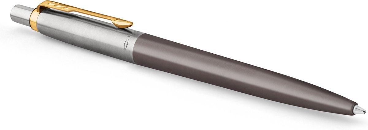 Parker Jotter Kugelschreiber | graue Farbe mit goldenen Details | mittlerer Punkt | blaue Tinte | Geschenkverpackung