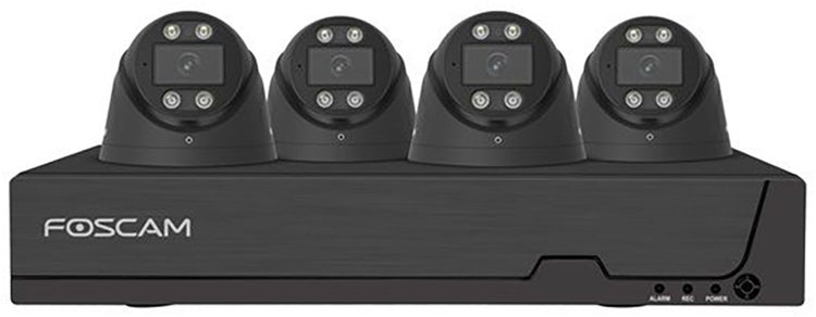 Foscam fn9108e-t4-2t Kit Sicherheitskamera-Set – 4 Kameras – PoE – 2 TB Speicher – Nachtsicht 20 m – 5 MP – Schwarz