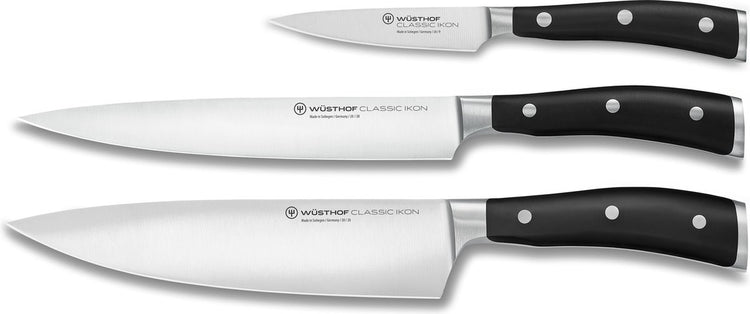 Wüsthof Wüsthof Classic Ikon Messerset – 3-teiliges Set (Kochmesser 20 cm, Tranchiermesser 20 cm, Büromesser 9 cm) – geschmiedeter Edelstahl – ergonomisch genieteter Griff – ideal für den professionellen und privaten Gebrauch