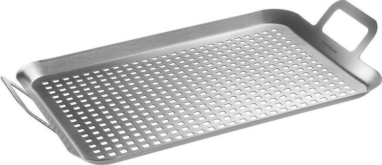 Sans-Marque-Grillpfanne ohne Markenzeichen, flach und groß, praktisch zum Grillen von Gemüse, vielen anderen Köstlichkeiten, langlebig, spülmaschinenfest, Edelstahl