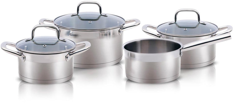 Alpina Induktions-Pfannenset 4-teilig – Kochtöpfe aus Edelstahl mit Glasdeckel – Kochtopf-Set für alle Herdarten geeignet – Kochtopf-Set – Töpfe und Pfannen-Set