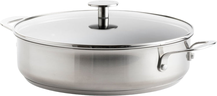 Kitchenaid Schmorpfanne mit Deckel 28 cm – 4,3 l – PFAs-freie Antihaftbeschichtung – Induktions-Sautépfanne – Edelstahl-Sautépfanne – ofenfest bis 230 Grad – Silber