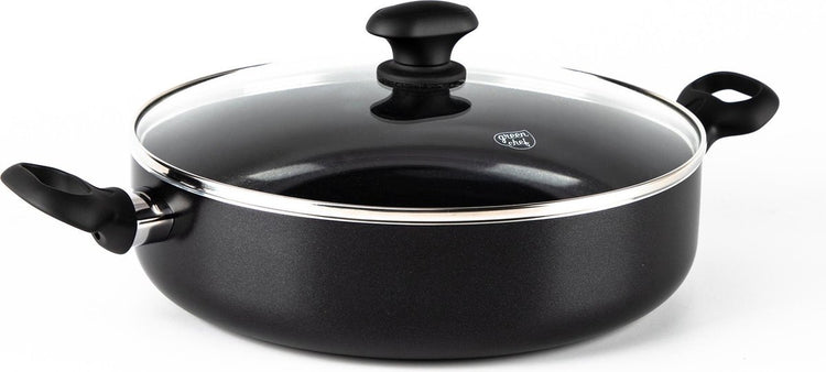 Greenchef Diamond Schmorpfanne 28 cm mit Deckel – 4,25 l – PFAS-freie Antihaftbeschichtung – Schmorpfanne Induktion – Keramikpfanne – ofenfest bis 160 °C – Kühlgriff – Glasdeckel – Schwarz