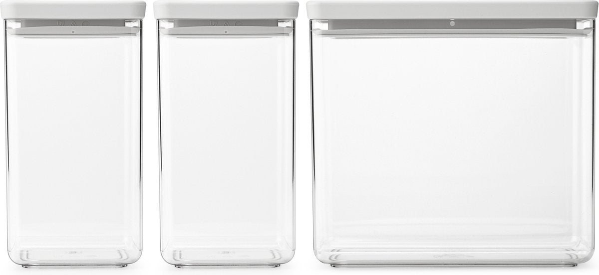 Brabantia leckere+ Vorratsbehälter – stapelbar – 1,6 + 1,6 + 3,5 l – Hellgrau