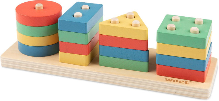 Woet ® Formenpuzzle aus Holz - Geometrisches Stapel- und Sortierspiel - Formen färben lernen - Lernspielzeug - Montessori - ab 1 Jahr