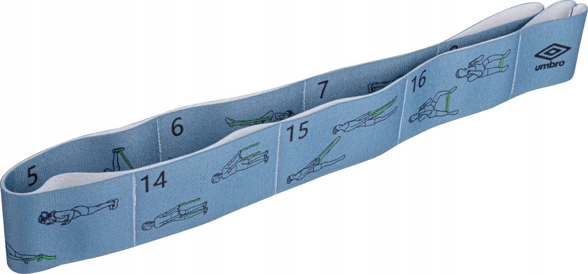 Umbro Trainingsband – Fitnessband 77 x 5 cm – mit 16 Übungen – für Krafttraining, Gleichgewicht und Rehabilitation – Blau