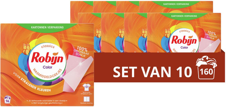 Robijn – Reinigungstücher – Farbe – 100 % lösliche Tücher in einer Kartonverpackung – 160 Waschstreifen