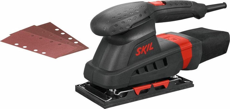 Skil Exzenterschleifer 160 W – Schleifmaschine – Schleiffläche 92 x 185 mm – Staubabsaugung – mit Klemmen und Klettverschluss – inklusive 3 Blatt Schleifpapier – 7347 AA