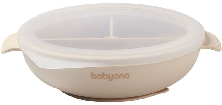 Babyono Baby Ono beige Silikonteller mit Saugnapfdeckel