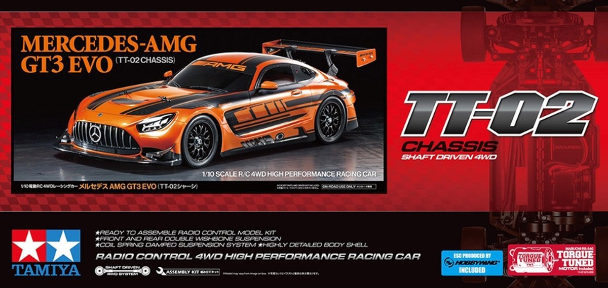 Tamiya Modellbausatzauto – 58750 RC-Auto – Mercedes-AMG GT3 Evo – TT-02 RC Kunststoff – 1:10 – Modellbau