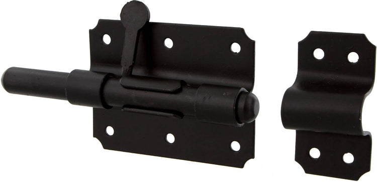 Starx-Plattenriegel – mit Rundriegel – Schließöse und Schließblech – 90 x 65 mm – schwarz lackiert