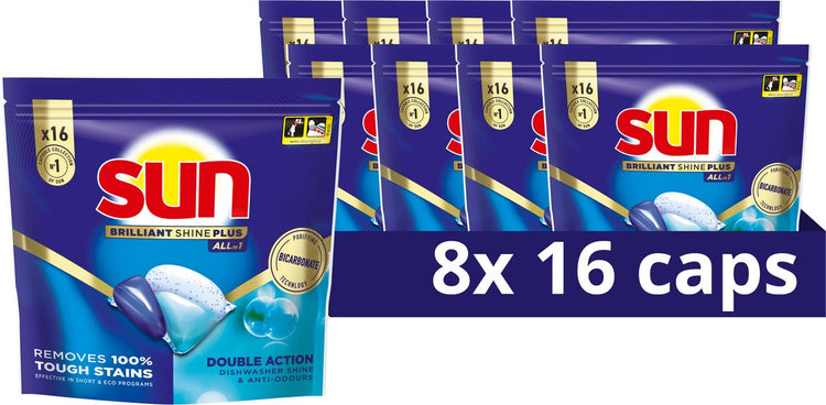 Sun - Geschirrspültabs - Brilliant Shine Plus - All-in 1 - 128 Kapseln - Vorteilspack