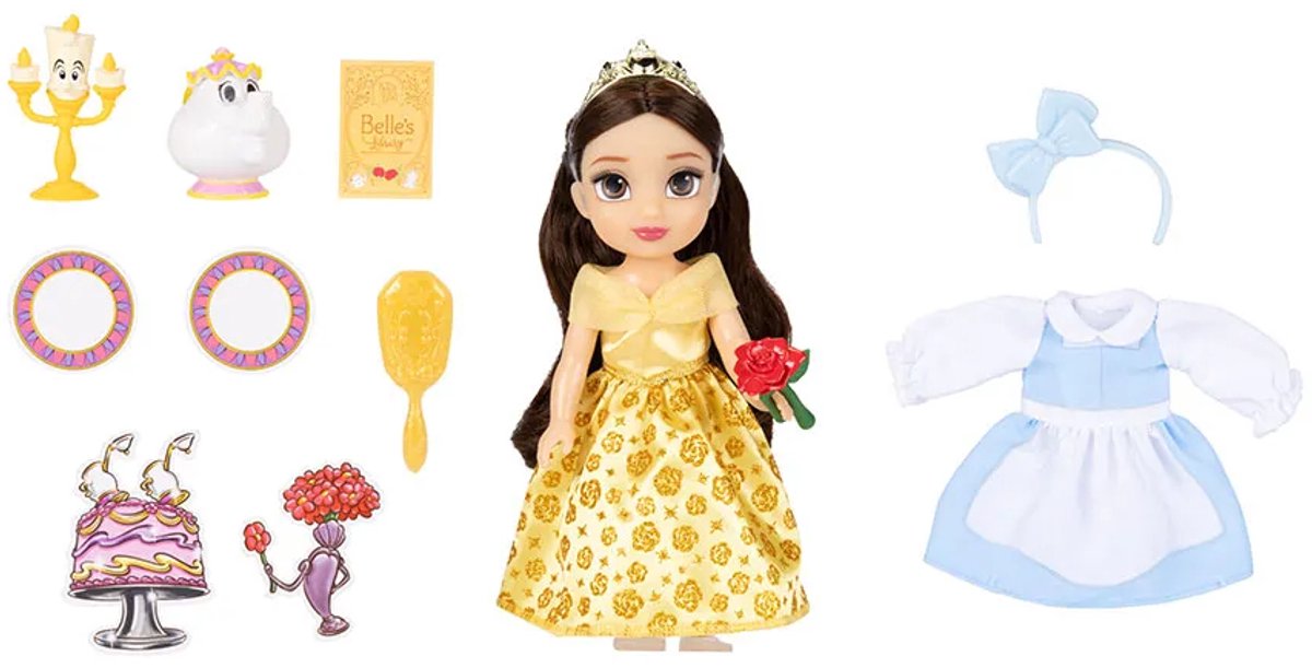 Jakks Disney Princess - Bella Geschenkset mit Prinzessinnenzubehör für Puppe 15 cm gelb