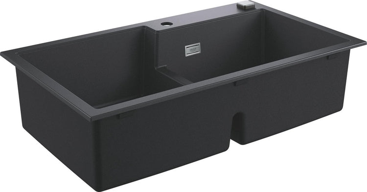 Grohe k500 Verbund-Doppelwaschbecken – 86 cm – Einbau – mit Überlauf und automatischem Abfluss – Granitschwarz