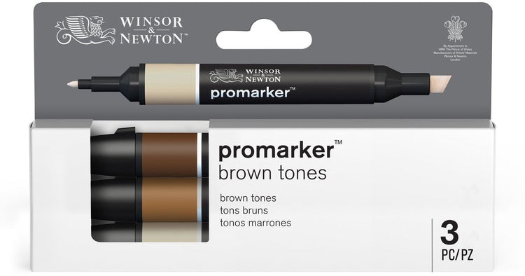 Winsor Newton 0290184 Pro Marker Set 3-teilig – Brauntöne – Alkoholmarker mit Doppelspitze