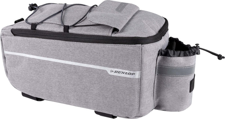 Dunlop Kühltasche für Fahrradgepäckträger – 7 Liter – Fahrradtasche – Klettverschluss – inkl. Zusätzliche Staufächer und Flaschenhalter – isolierende Innenschicht – mit Schultergurt – grau