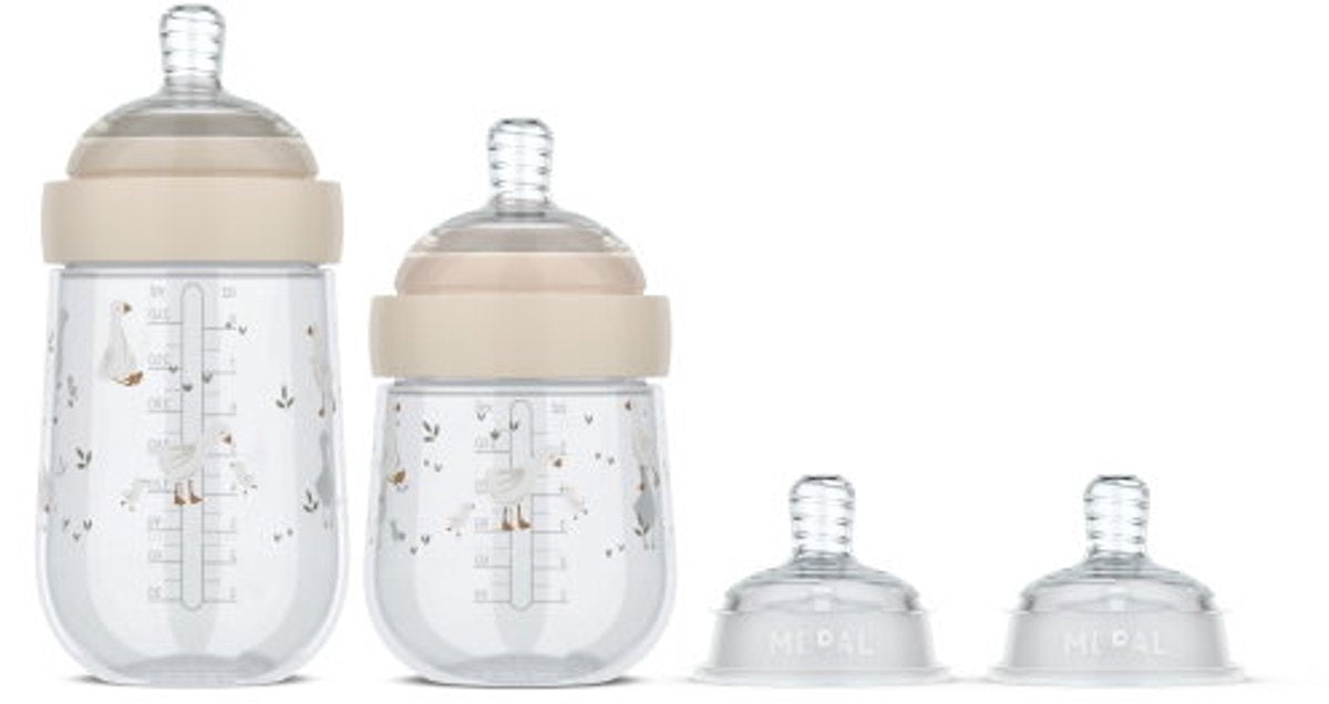 Mepal Mio Starterset Babyflaschen 3-teilig Little Dutch – Anti-Kolik – Spiraldesign verhindert Verstopfungen – medizinisches Silikon – Little Goose