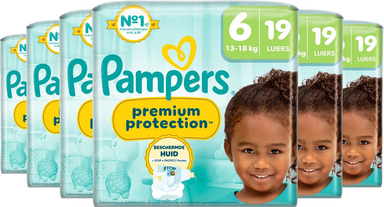 Pampers Premium Protection Windeln der Größe 6 – 6 x 19 Stück – 13 kg bis 18 kg