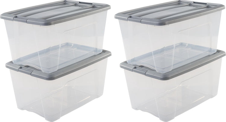 Iris neue Topbox-Aufbewahrungsbox – 45 l – Kunststoff – transparentes Silbergrau – 4er-Set
