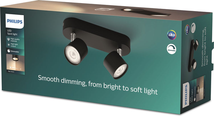 Philips LED Philips Star Aufbaustrahler – 2-flammig – Schwarz
