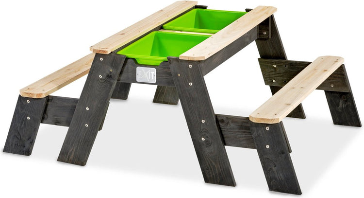 Exit-Spielzeug Exit-Axent Sand-Wasser-Picknicktisch (2 Bänke) - Wassertisch - Sandkasten - Holz - Kinder draußen