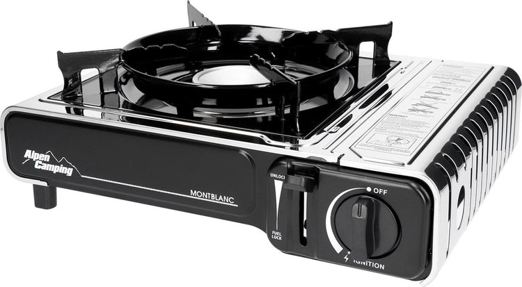 Alpen Camping - Gaskocher 2,2 kW mit Gaskocherkreuz | Campingkocher - Gasverbrauch 160 g h Piezozündung
