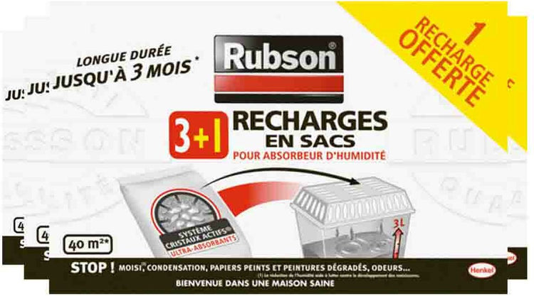 Rubson Feuchtigkeitsabsorber Nachfüllpackungen 16 x 450 g – geeignet für 900 g und 1 kg Feuchtigkeitsabsorber
